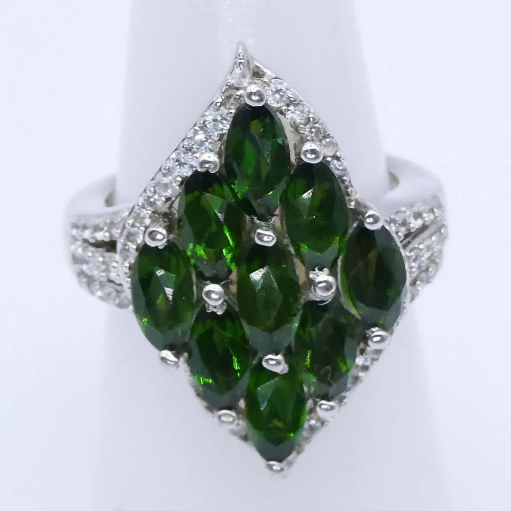 Chuck Clemency Chrome Diopside Halo Platinum Plated Silver Ring Sz 5 3.2ctw